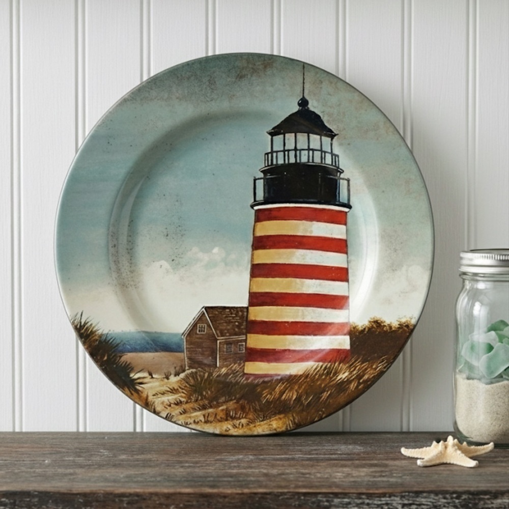 David Carter Brown Plate “By The Sea” Nautical Coastal Lighthouse Sakura 8 1/8” - Picture 16 of 16